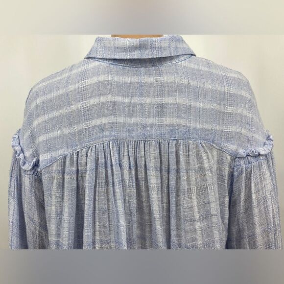 Free People Blue Gauzy Shirt Blouse Size M - Picture 9 of 11